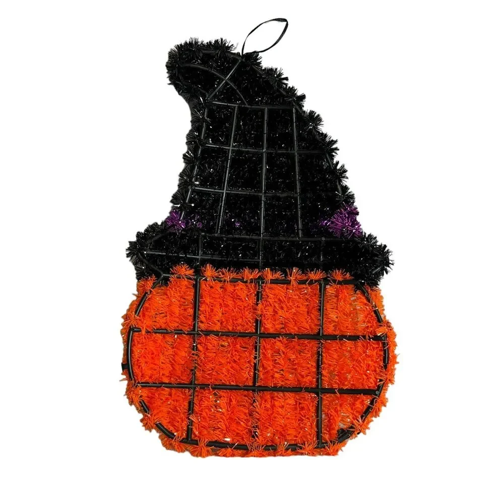 Pumpkin Tinsel Head Witch Wall Hanging Halloween Decoration 9